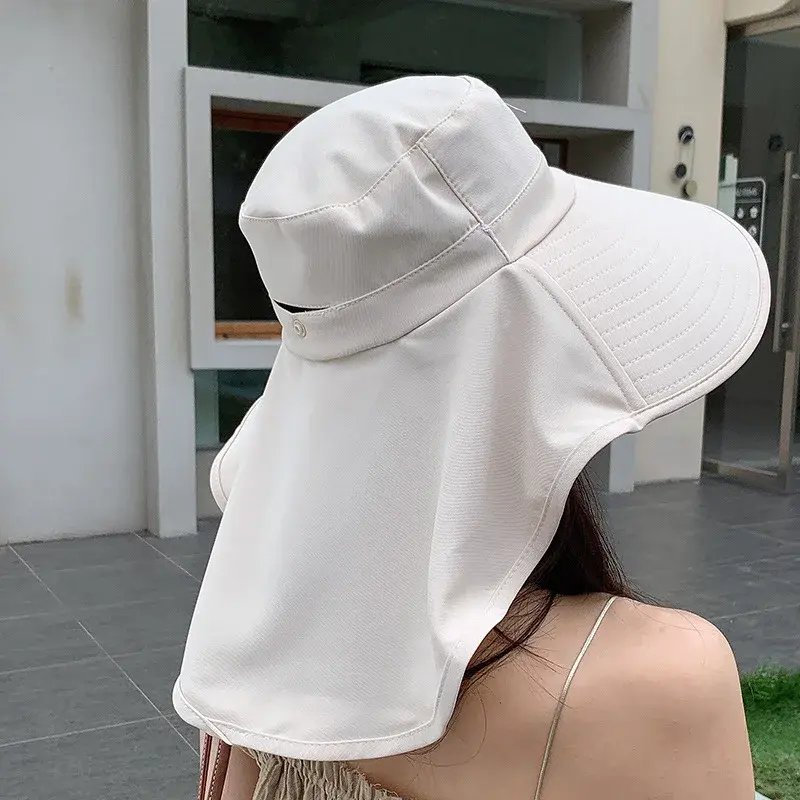 Summer Women Sunshade Hats Large Brim Solid Color UV Protection Shawl Hats Outdoor Neck Protection Panama Sun Hats