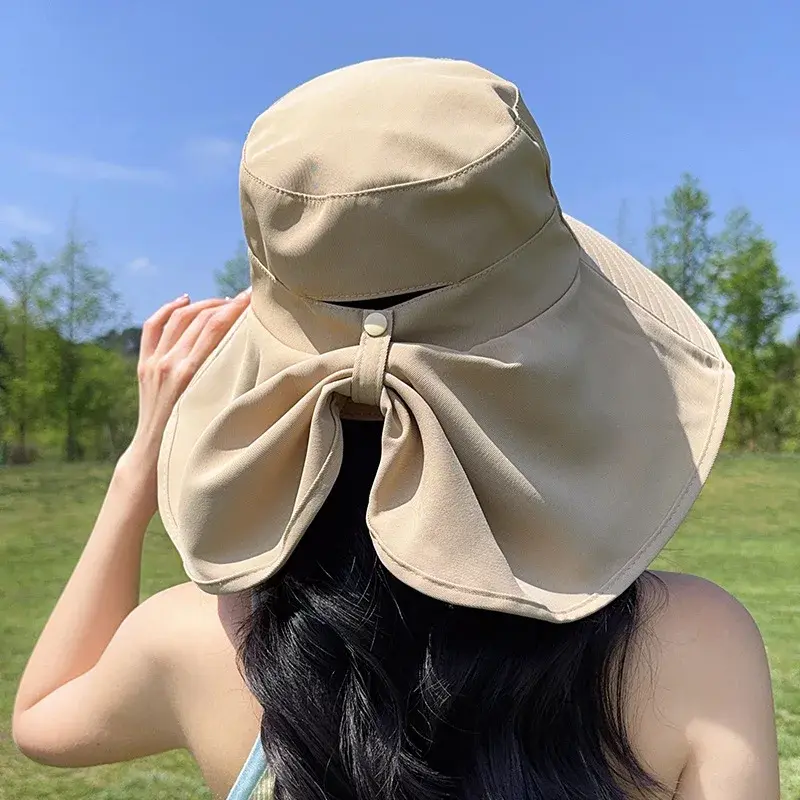 Summer Women Sunshade Hats Large Brim Solid Color UV Protection Shawl Hats Outdoor Neck Protection Panama Sun Hats