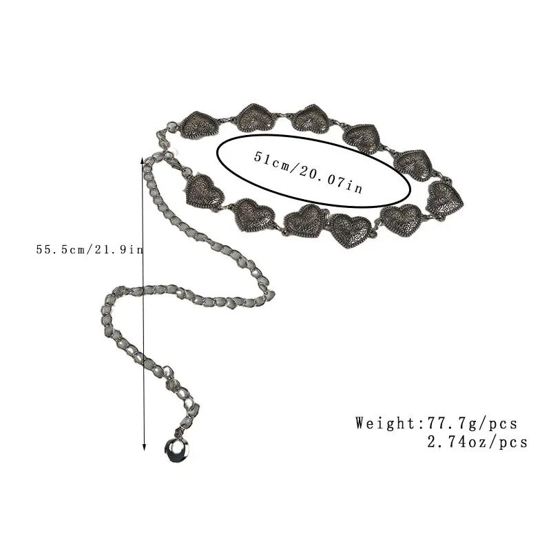 Fashion Carved Heart Waist Chain for Women Lady Vintage Ethnic Style Metal Belts Female Dress Shirt Decorative Straps Girdle