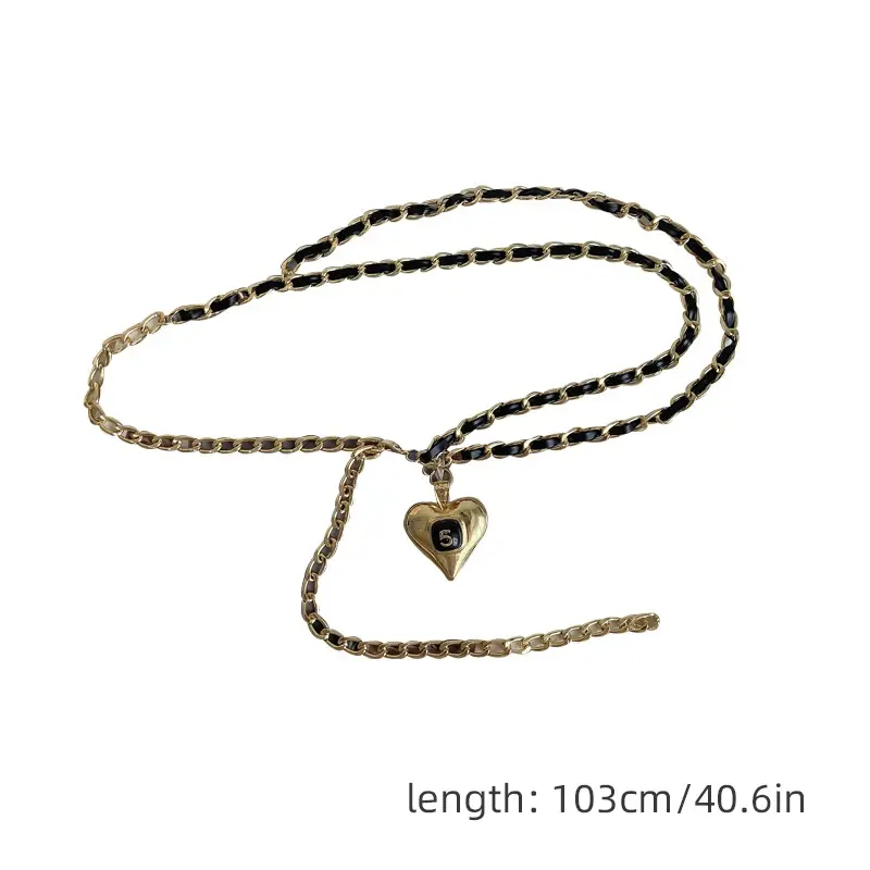Love Heart Woven Waist Chains for Women Retro Metal Pendant Waistband Belts Lady Dress Pants Decorative Straps Fashion Accessory