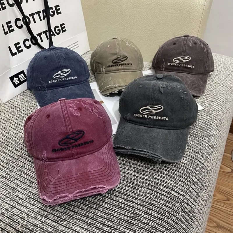 Vintage Hole Baseball Caps Man Streetwear Fashion Print Adjustable Denim Peaked Hats Outdoor Korean Casual Women Sun Visor Hats