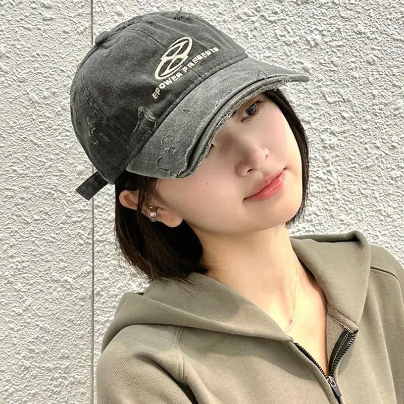 Vintage Hole Baseball Caps Man Streetwear Fashion Print Adjustable Denim Peaked Hats Outdoor Korean Casual Women Sun Visor Hats