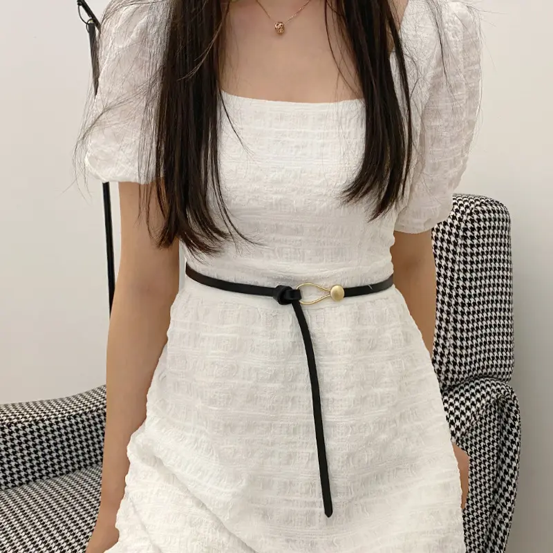 Korean Knotted Belt for Women Simple PU Leather Thin Waistband Luxury Female Lady Coat Dress Decor Waist Strap