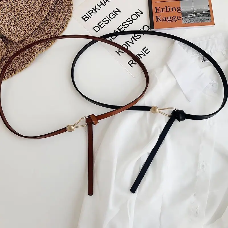 Korean Knotted Belt for Women Simple PU Leather Thin Waistband Luxury Female Lady Coat Dress Decor Waist Strap
