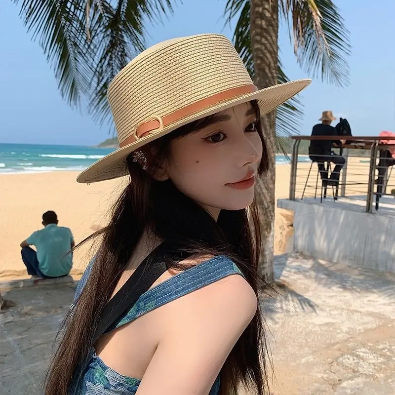 Wide Brim Sunscreen Straw Hats for Women Summer Flat Top Jazz Cowboy Caps Travel Beach Lady Girl Sun Protection Panama Hats