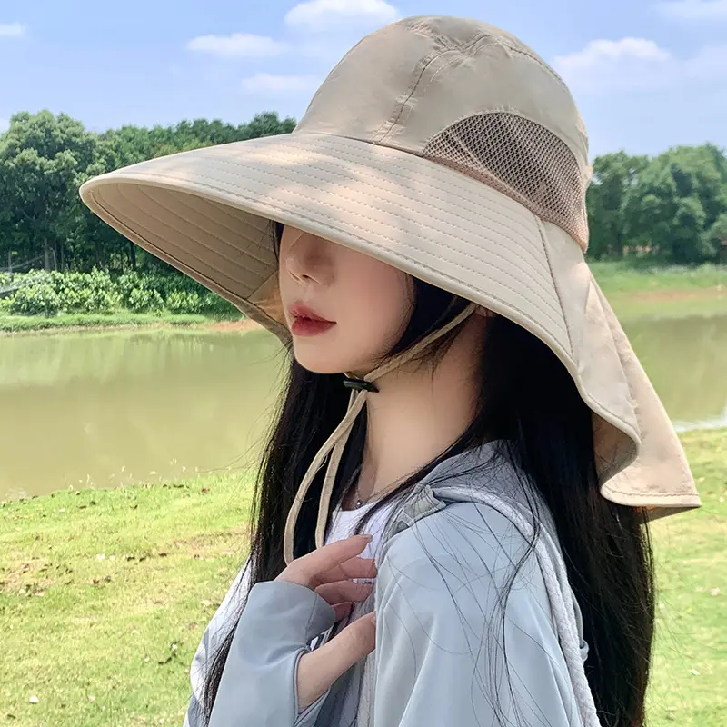Summer Large Brim Fisherman Caps for Men Women Outdoor Mountaineering Cycling Sunscreen Hats Face Neck Protection Shawl Hats
