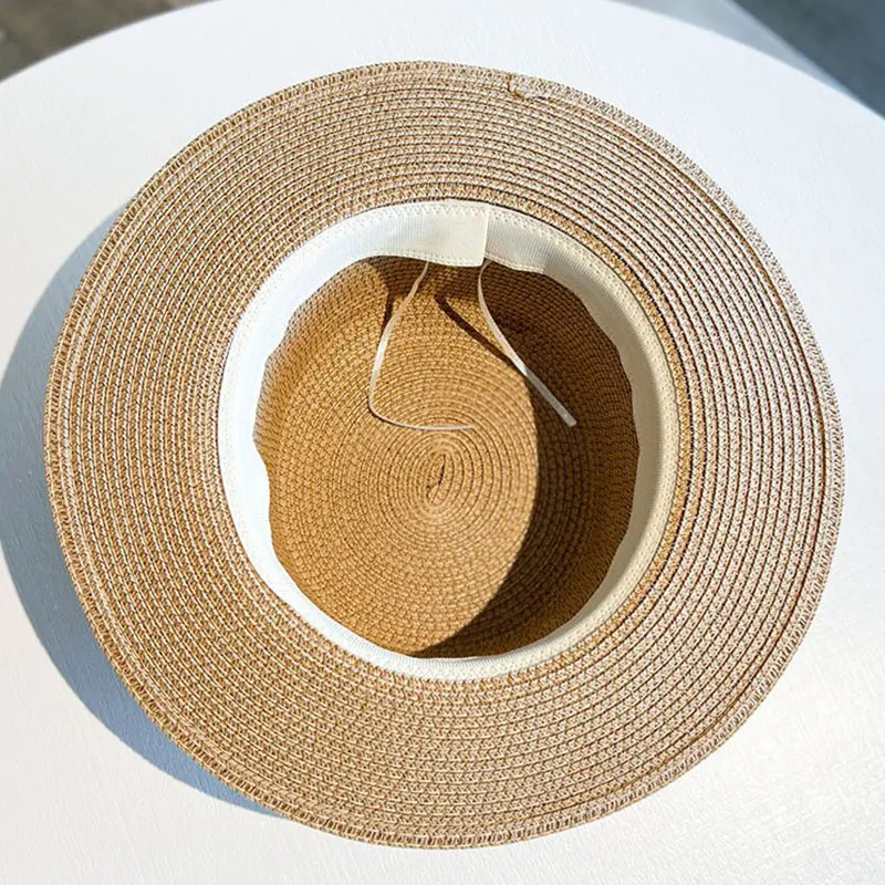 Wide Brim Sunscreen Straw Hats for Women Summer Flat Top Jazz Cowboy Caps Travel Beach Lady Girl Sun Protection Panama Hats