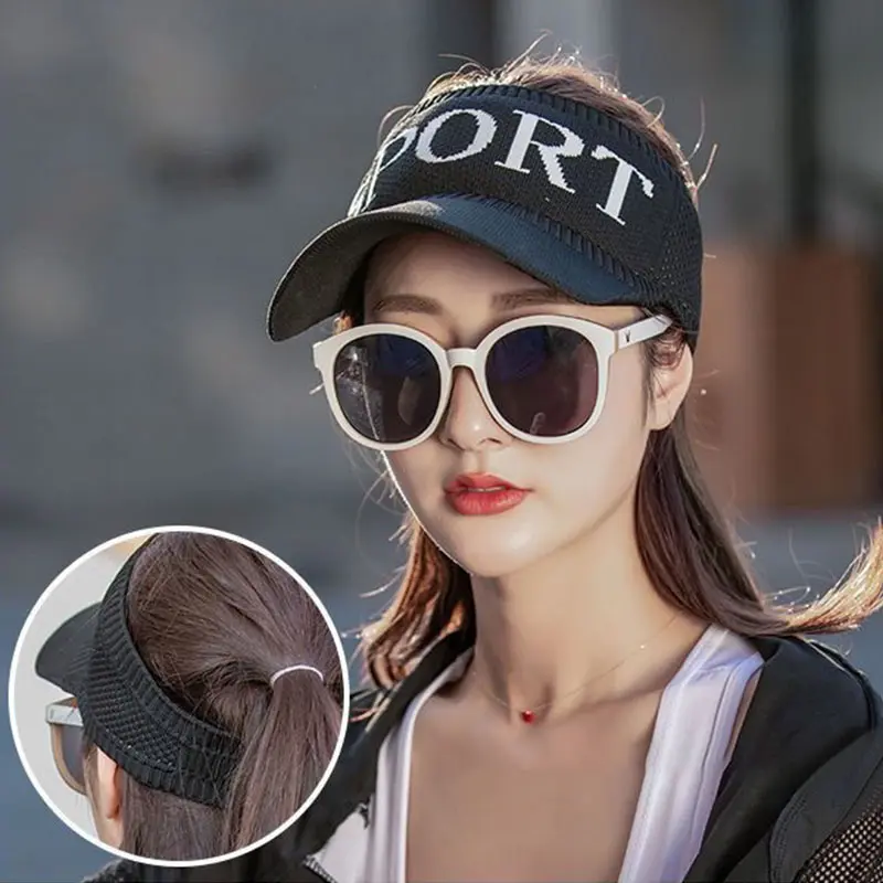 Summer Empty Top Sports Baseball Caps for Women Hollow Knitted Wide Brim Sun Hats Female Outdoor Sunscreen Duck Tongue Caps