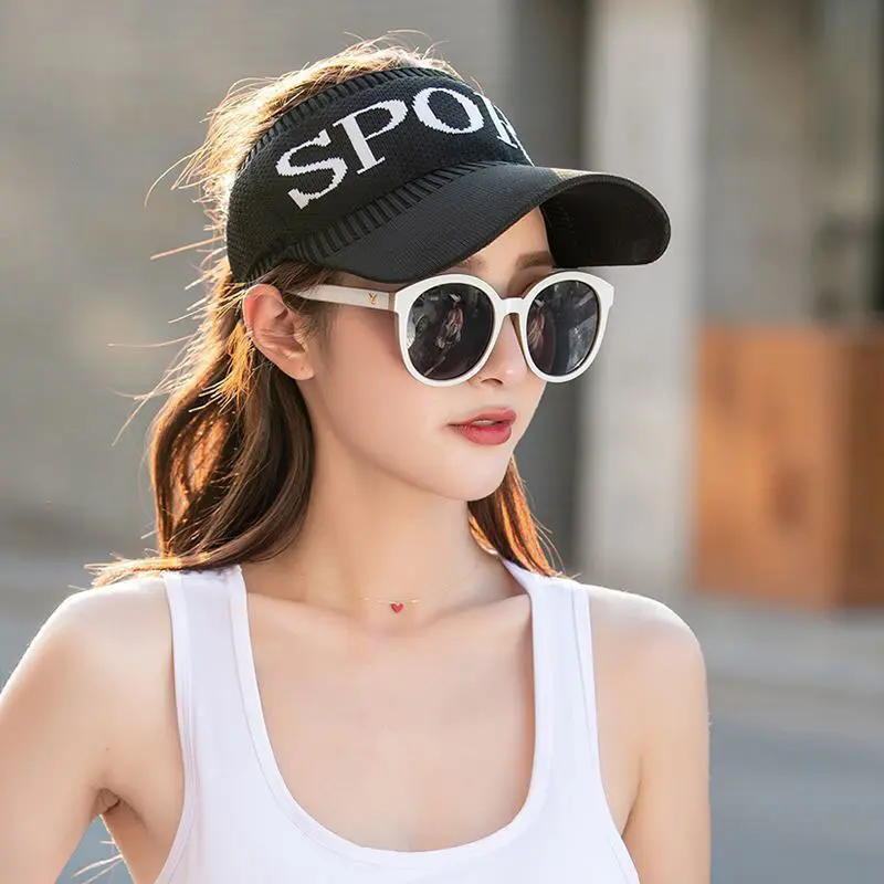 Summer Empty Top Sports Baseball Caps for Women Hollow Knitted Wide Brim Sun Hats Female Outdoor Sunscreen Duck Tongue Caps
