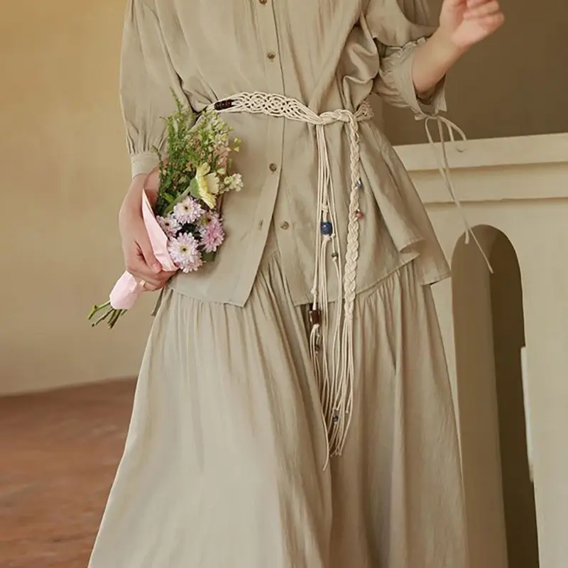 Boho Tassel Bead Waist Belt for Women Lady Ethnic Style Cotton Linen Woven Waistbands Dress Shirt Decorative Waist Strap Ropes