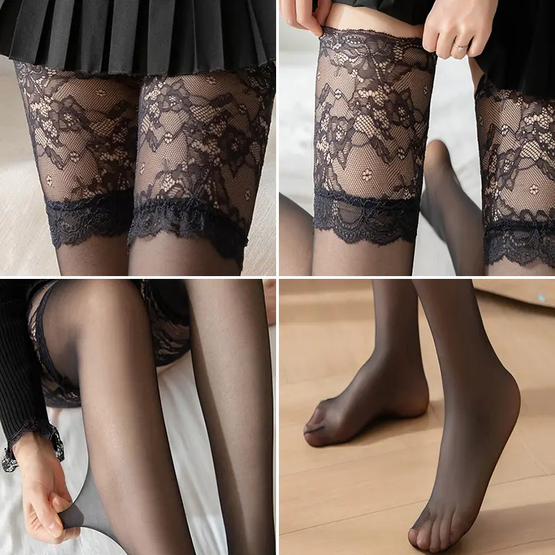 New Lace Sexy Stockings Non-slip Silicone Thigh High Wide Lace Women Stockings Sexy Black Bandage Stocking Tights