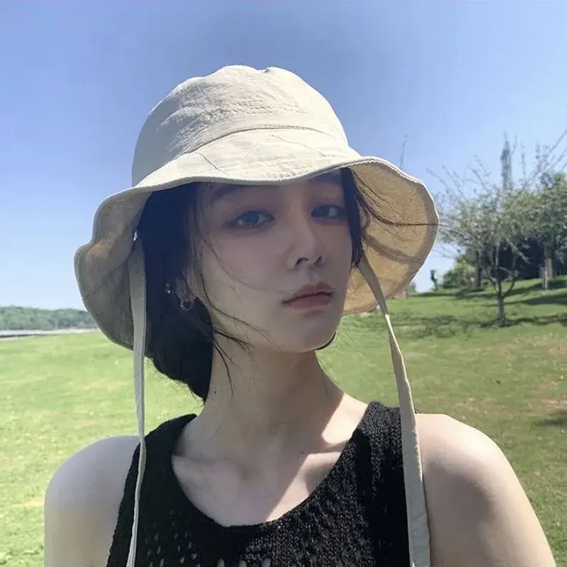 Summer Quick Dry Bucket Hats for Women Solid Color Drawstring UV Protection Fisherman Caps Outdoor Beach Lady Sunshade Basin Cap