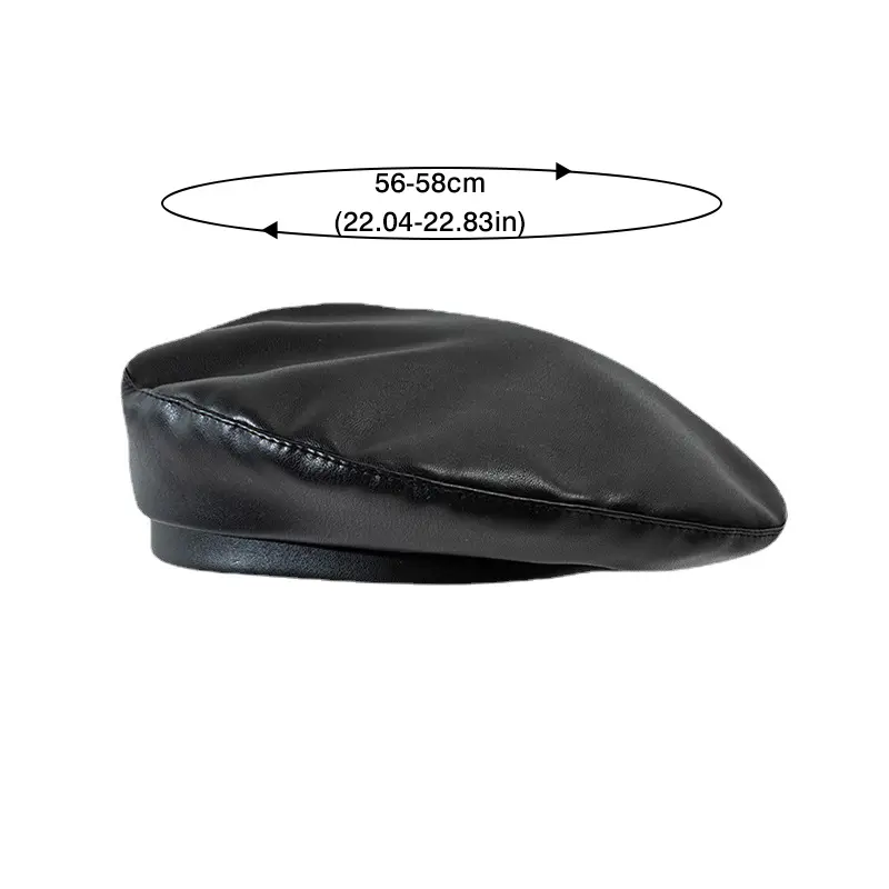 Women Girl Beret Hat French Retro Artist Beanie Hat Elegant Solid Color PU Leather Lady Painter Cap Spring Autumn Lady Berets