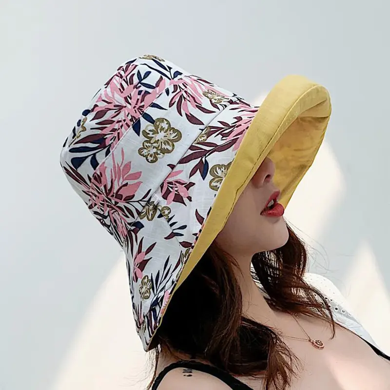 Double Sided Wear Fisherman Caps for Women Floral Print Summer Panama Sun Hats Outdoor Beach Sunscreen Bucket Hats