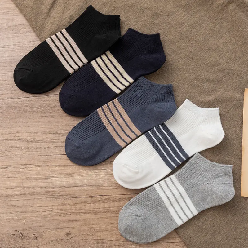 5 Pairs Men Socks Set Striped Cotton Comfortable Ankle Socks Spring Autumn Boat Socks Fashion Male Short Socks
