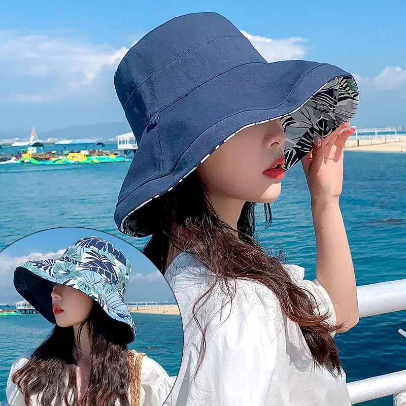 Double Sided Wear Fisherman Caps for Women Floral Print Summer Panama Sun Hats Outdoor Beach Sunscreen Bucket Hats