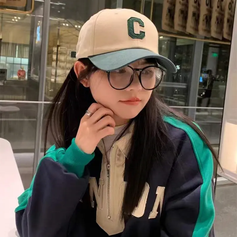 Letter C Baseball Cap for Women Men Contrast Embroidered Snapback Hat Summer Outdoor Adjustable Couple Sun Hats