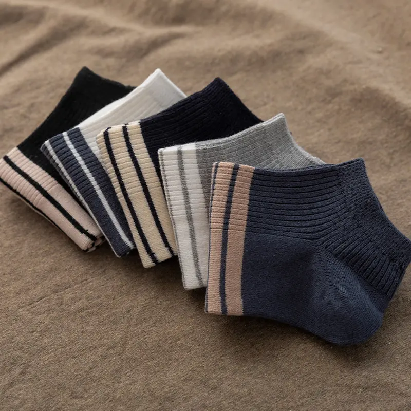 5 Pairs Men Socks Set Striped Cotton Comfortable Ankle Socks Spring Autumn Boat Socks Fashion Male Short Socks