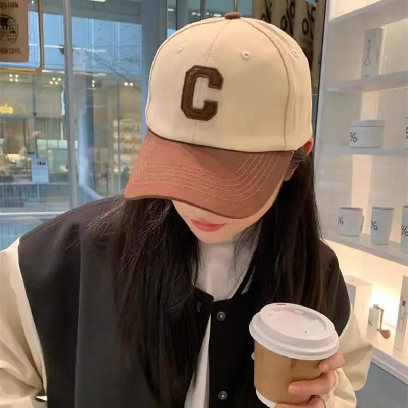 Letter C Baseball Cap for Women Men Contrast Embroidered Snapback Hat Summer Outdoor Adjustable Couple Sun Hats