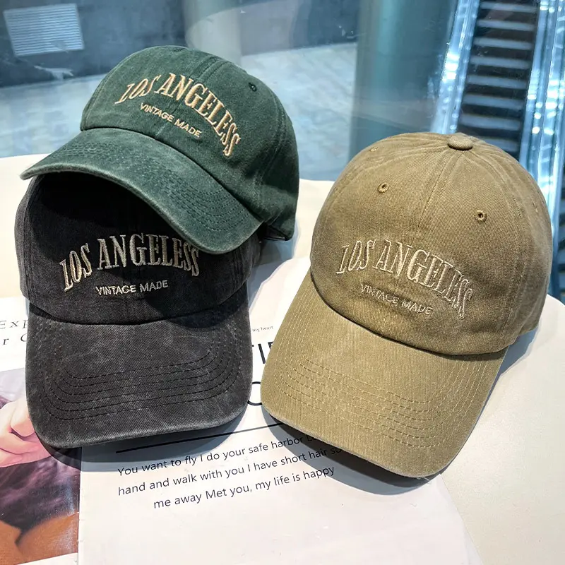 Letter Embroidery Washed Cotton Unisex Baseball Caps For Women Men Wide Brim Sun Hats Visor Caps