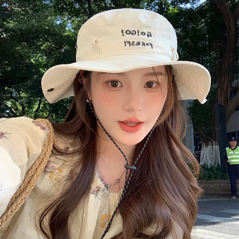 Fashion Embroidery Letter Fisherman Caps for Women Outdoor Hiking Camping Sun Hats Lady Girl Sunscreen Caps Visors