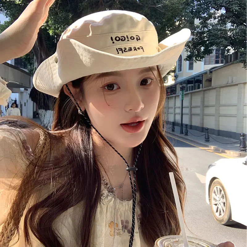 Fashion Embroidery Letter Fisherman Caps for Women Outdoor Hiking Camping Sun Hats Lady Girl Sunscreen Caps Visors