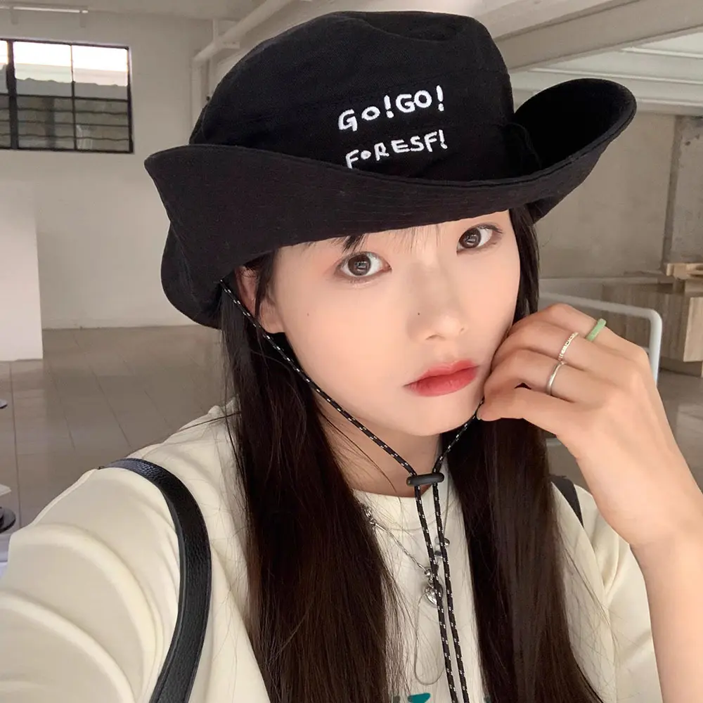 Fashion Embroidery Letter Fisherman Caps for Women Outdoor Hiking Camping Sun Hats Lady Girl Sunscreen Caps Visors