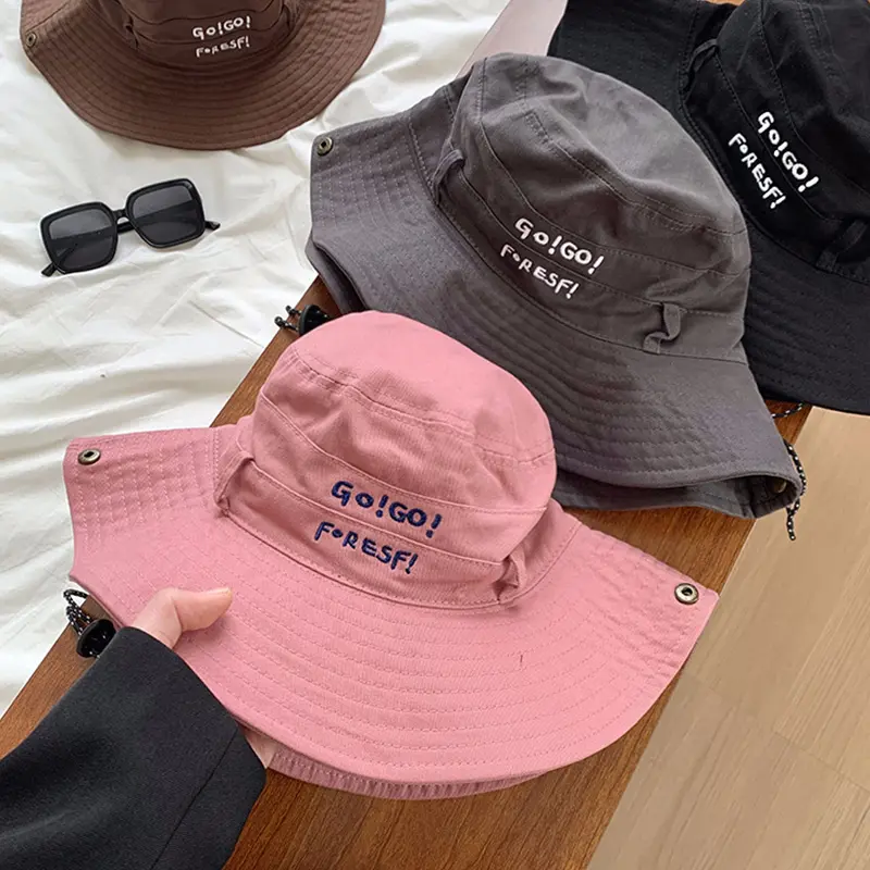 Fashion Embroidery Letter Fisherman Caps for Women Outdoor Hiking Camping Sun Hats Lady Girl Sunscreen Caps Visors
