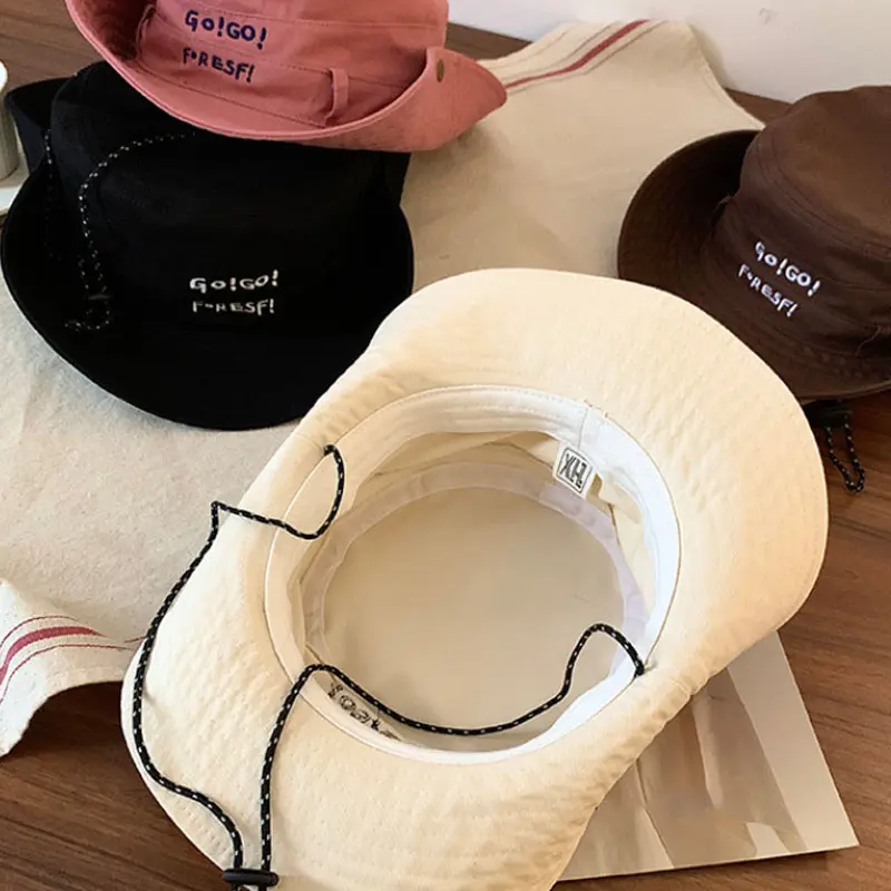 Fashion Embroidery Letter Fisherman Caps for Women Outdoor Hiking Camping Sun Hats Lady Girl Sunscreen Caps Visors