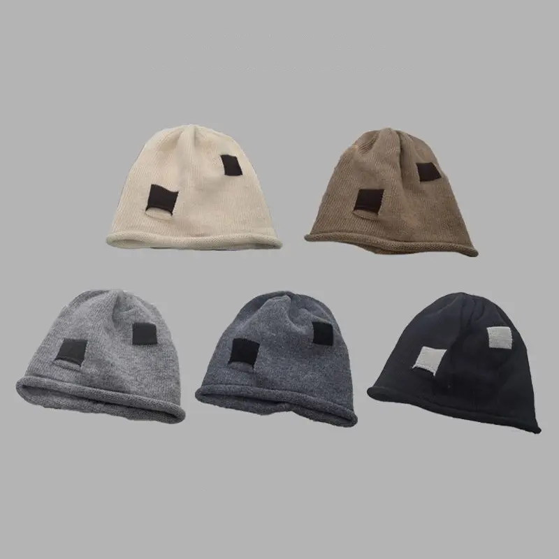 Retro Patchwork Beanies Autumn Winter Elastic Warm Woolen Knit Pullover Hats Unisex Outdoor Streetwear Fashion Hip Hop Hats