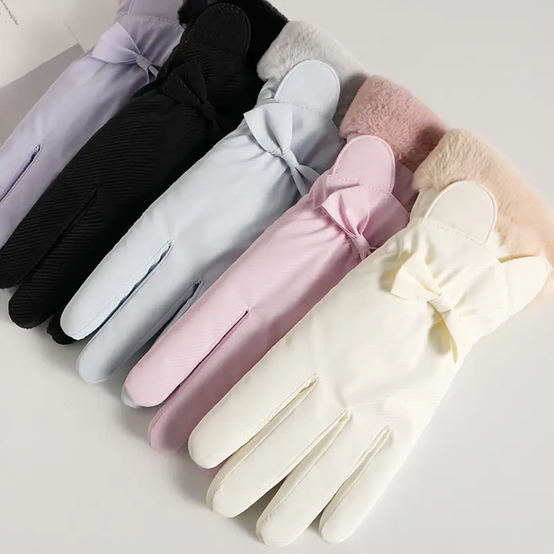 Outdoor Sports Ski Gloves for Women Fashion Waterproof Thick Plush Warm Five Finger Mittens Touch-Screen Student Riding Gloves