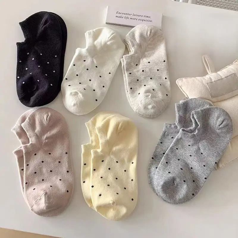 6 Pair Cute Dot Boat Socks for Women Spring Summer Soft Cotton Short Socks Harajuku Girl Breathable Invisible Socks