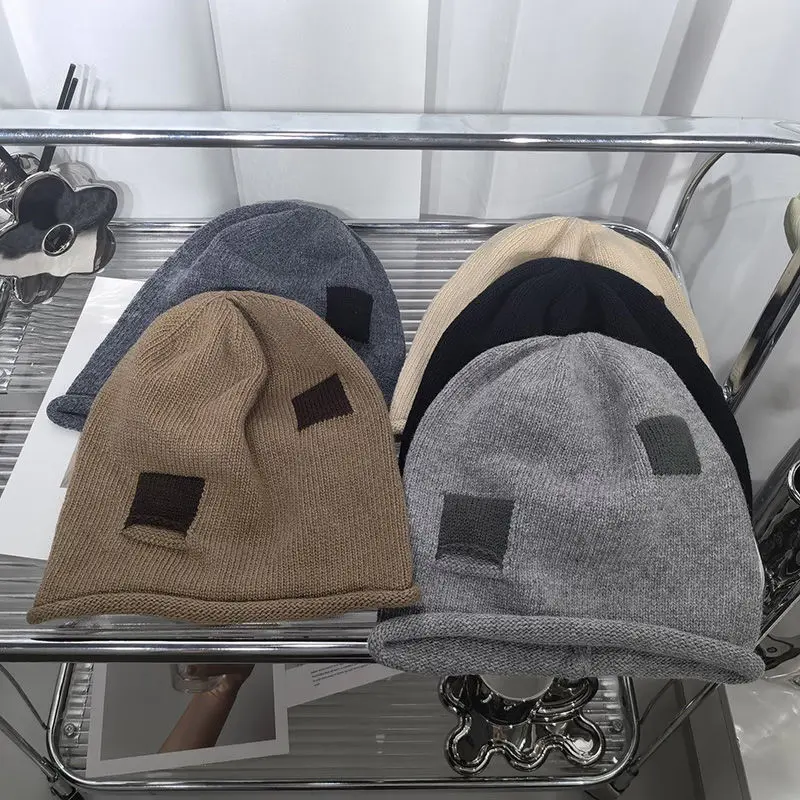 Retro Patchwork Beanies Autumn Winter Elastic Warm Woolen Knit Pullover Hats Unisex Outdoor Streetwear Fashion Hip Hop Hats
