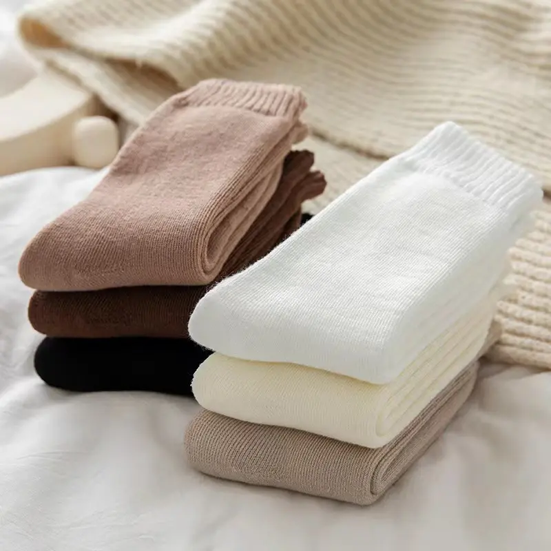 Winter Plush Socks for Women Solid Color Thick Thermal Warm Middle Tube Socks Girl Home Sleeping Floor Socks