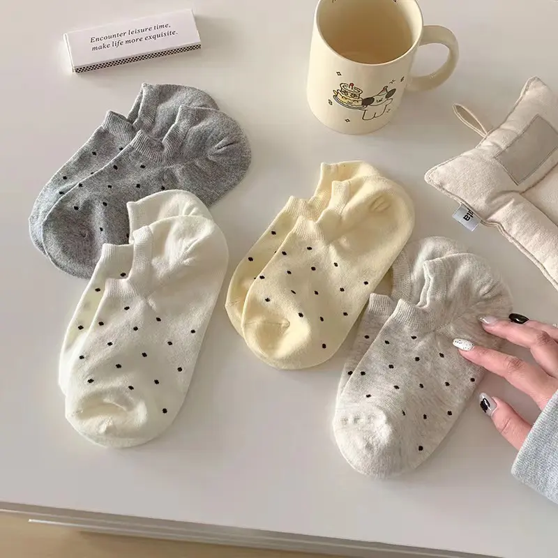 6 Pair Cute Dot Boat Socks for Women Spring Summer Soft Cotton Short Socks Harajuku Girl Breathable Invisible Socks