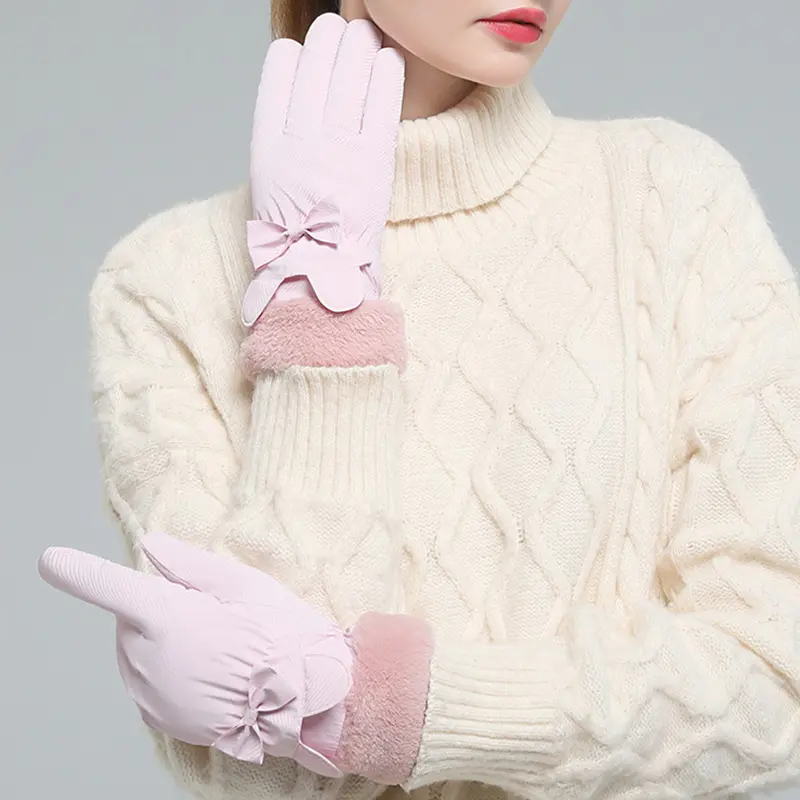 Outdoor Sports Ski Gloves for Women Fashion Waterproof Thick Plush Warm Five Finger Mittens Touch-Screen Student Riding Gloves
