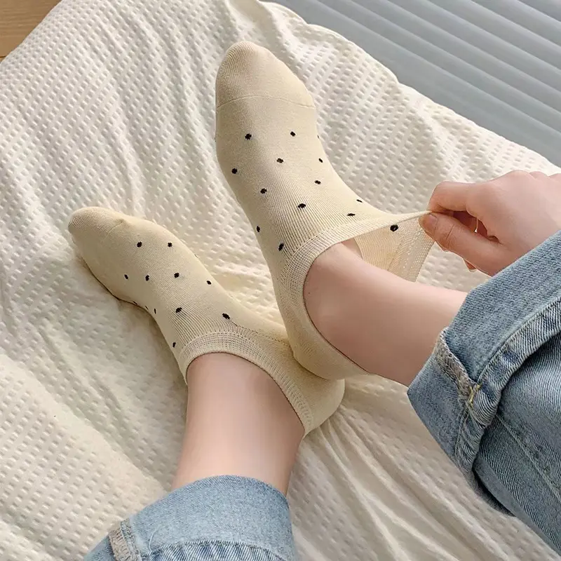 6 Pair Cute Dot Boat Socks for Women Spring Summer Soft Cotton Short Socks Harajuku Girl Breathable Invisible Socks