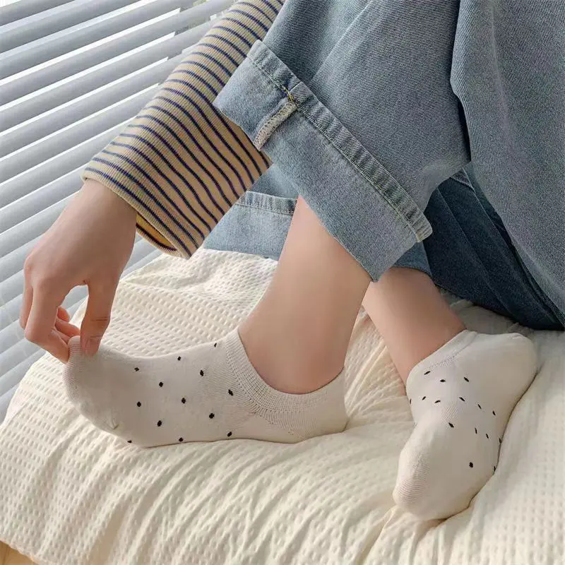 6 Pair Cute Dot Boat Socks for Women Spring Summer Soft Cotton Short Socks Harajuku Girl Breathable Invisible Socks