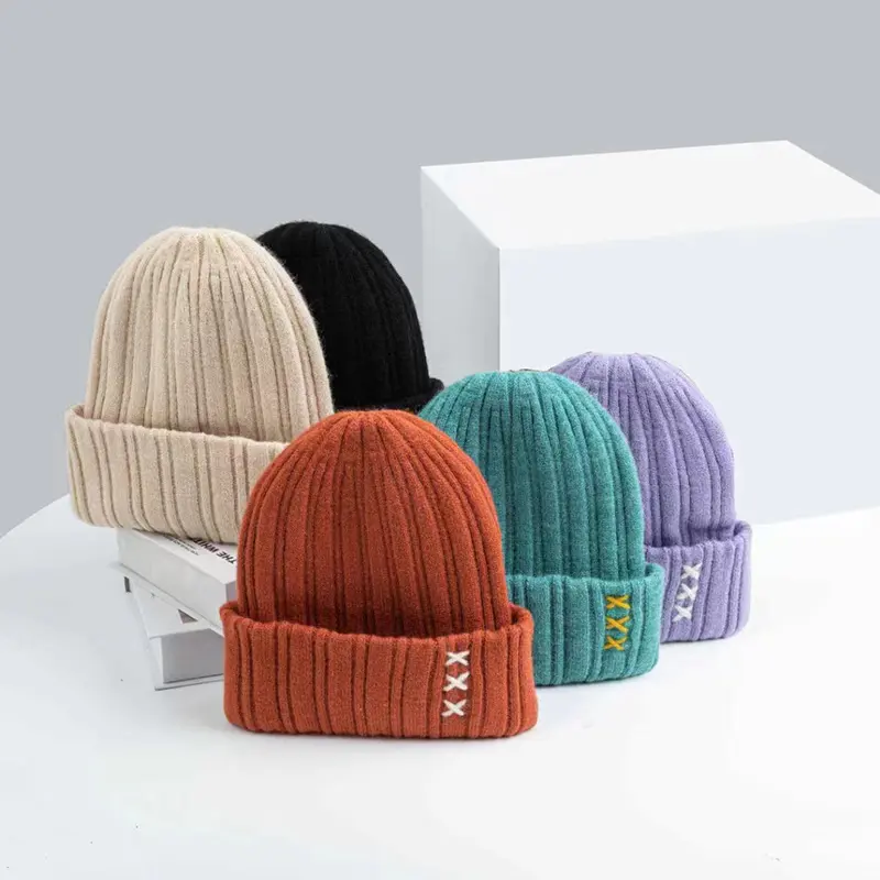 Autumn Winter Woolen Beanies Caps for Women Solid Color Knitted Warm Pullover Hats Outdoor Girl Windproof Ear Protection Hats
