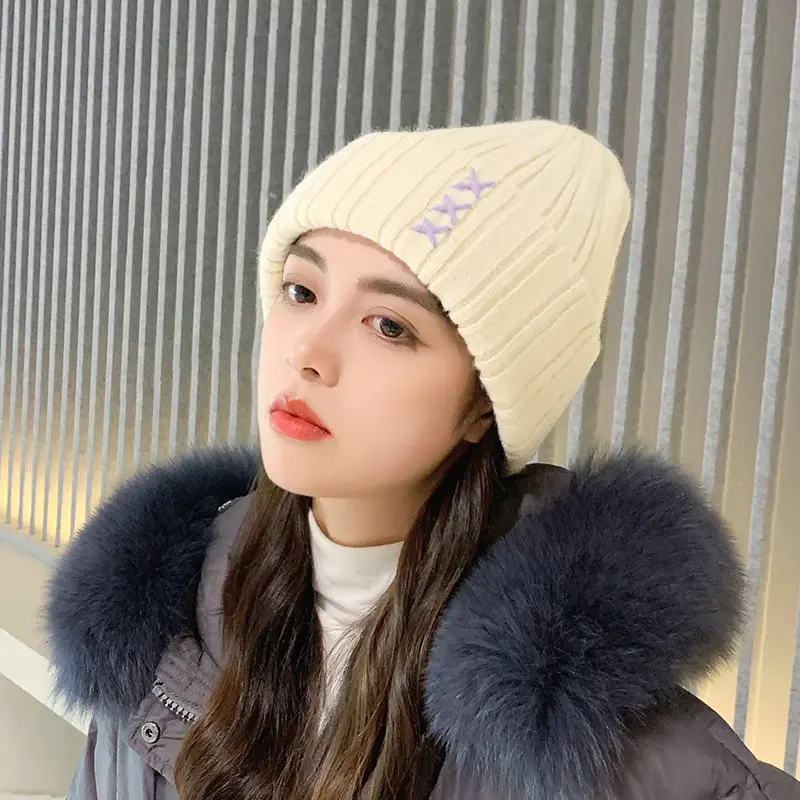 Autumn Winter Woolen Beanies Caps for Women Solid Color Knitted Warm Pullover Hats Outdoor Girl Windproof Ear Protection Hats