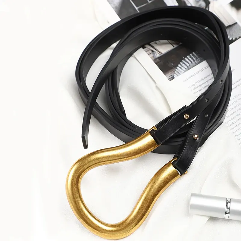 Fashion Metal Buckle Knotted Belts for Women Solid Color PU Leather Long Adjustable Waistband Lady Dress Coat Decorative Straps