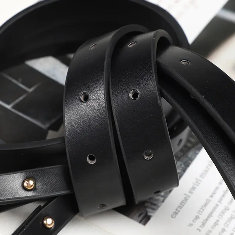 Fashion Metal Buckle Knotted Belts for Women Solid Color PU Leather Long Adjustable Waistband Lady Dress Coat Decorative Straps