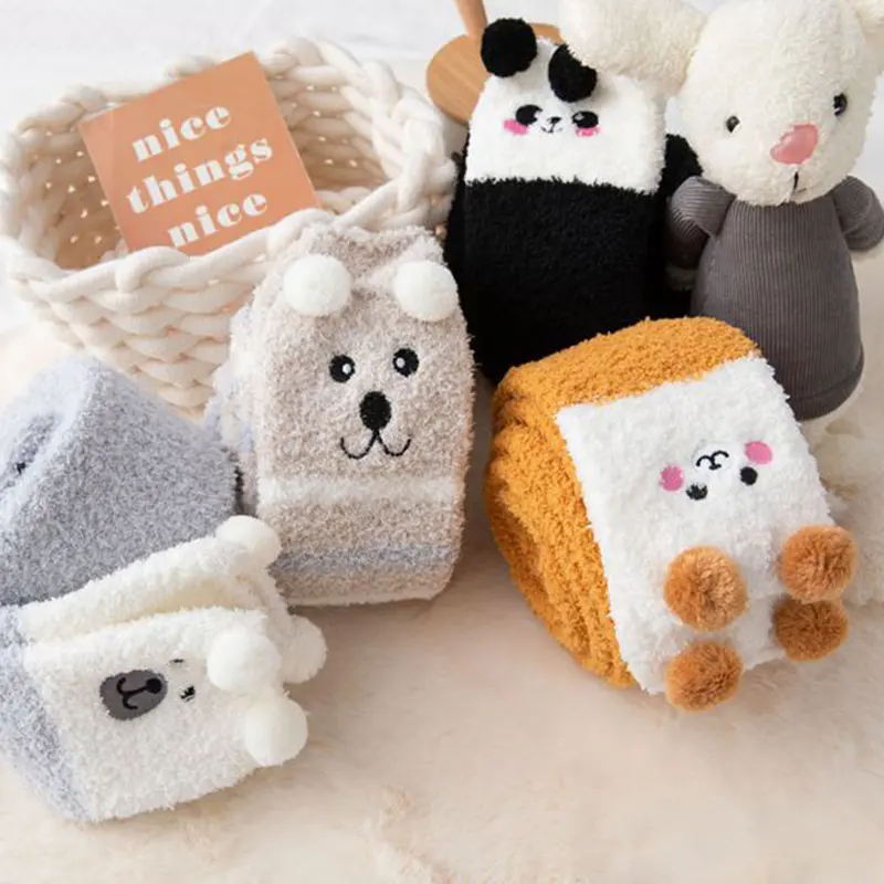 New Winter Women Warm Stockings Cute Cartoon Soft Coral Fleece Women Thigh High Socks Panda Cat Bear Over Knee Home Long Socks