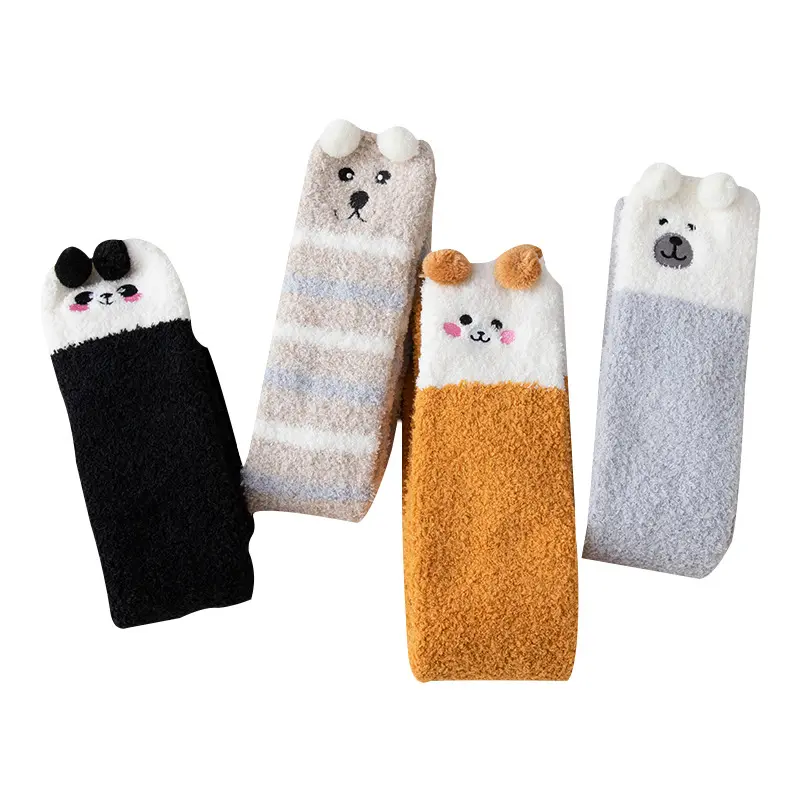 New Winter Women Warm Stockings Cute Cartoon Soft Coral Fleece Women Thigh High Socks Panda Cat Bear Over Knee Home Long Socks
