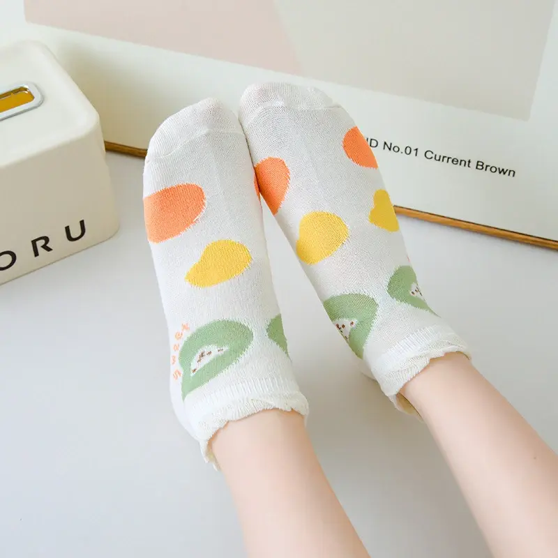 5 Pairs Spring Summer Women Thin Socks Cute Flower Print Breathable Short Socks Floral Cotton Girl Socks Sokken