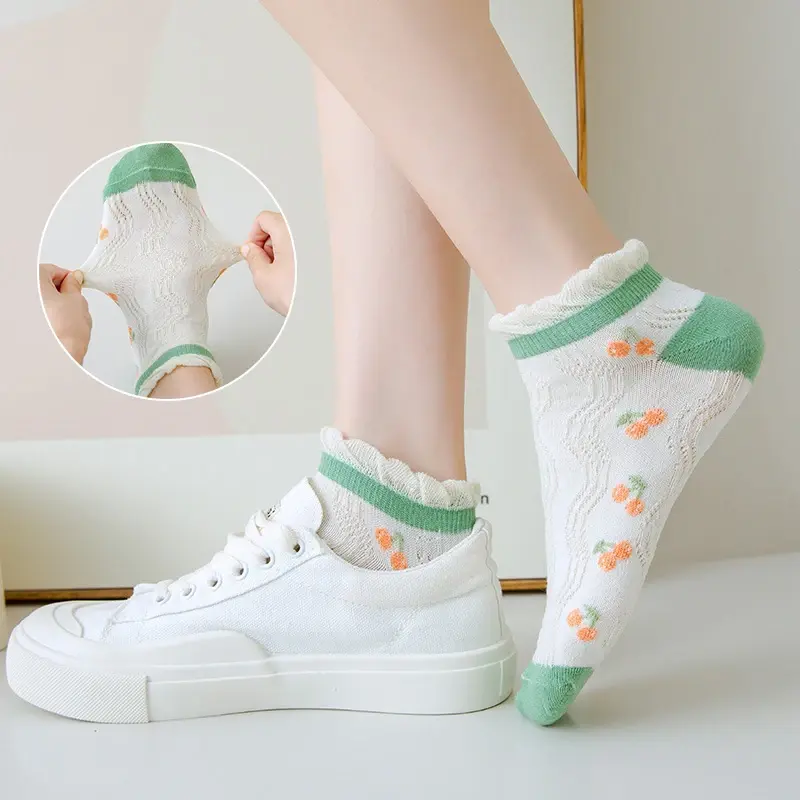 5 Pairs Spring Summer Women Thin Socks Cute Flower Print Breathable Short Socks Floral Cotton Girl Socks Sokken