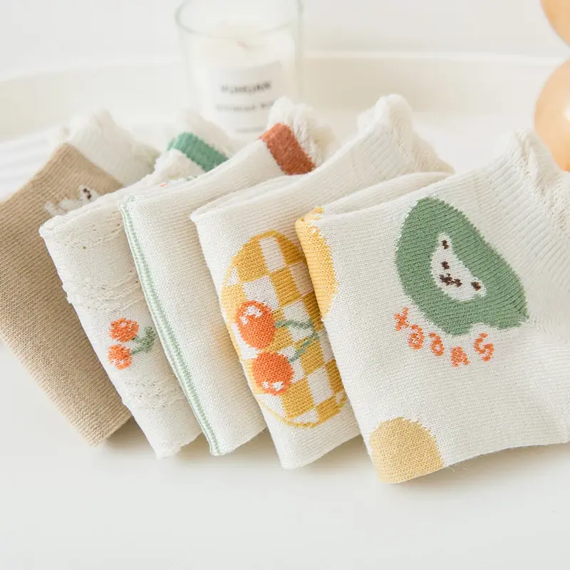 5 Pairs Spring Summer Women Thin Socks Cute Flower Print Breathable Short Socks Floral Cotton Girl Socks Sokken