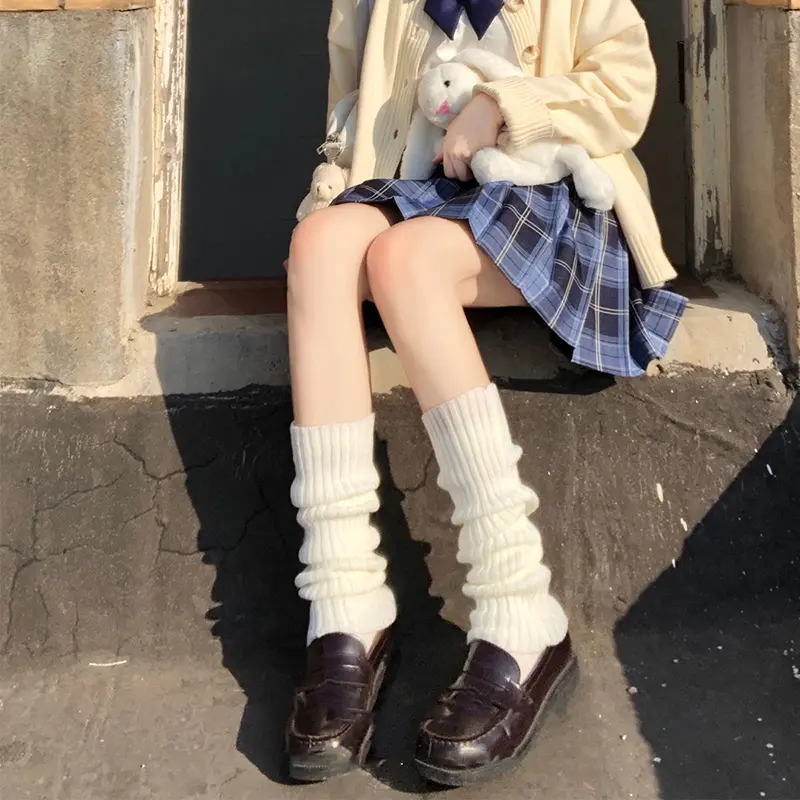 Knit Lady Girl Long Socks Autumn Winter Solid Color Thick Warm Knee High Leg Warmer Foot Cover Lolita Sweet Girl Anti-Cold Socks