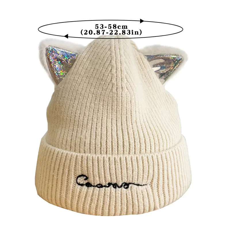 Cute Cat Ears Knitted Beanies Caps for Women Winter Thicken Crochet Woolen Warm Pullover Hats Lady Girl Windproof Bonnet