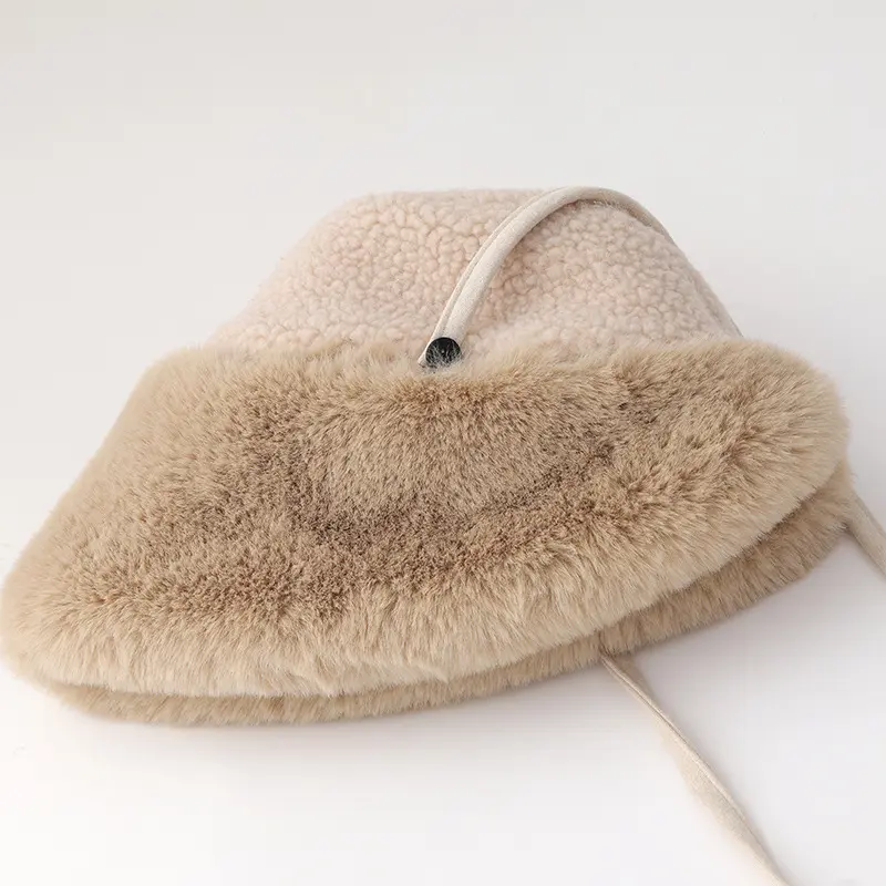 Cute Pompom Fisherman Caps for Women Winter Suede Fleece Windproof Warm Headgear Bonnet Thin Plush Anti-Cold Ear Protection Hats